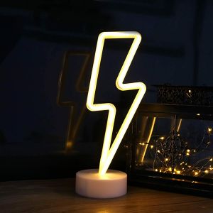 Led Lightning Sign Decor Light, Enseigne Lumineuse Au Néon, Veilleuse Nuit Éclair, Néon Usb/Piles Décoration Murale Pour Anniversaire De Fête, Chambre D'enfant, Éclairage De Noël, Salle De Séjour - Neuf