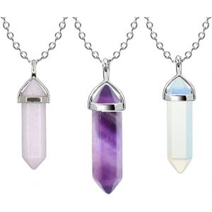 3 Pi&egrave;ces Collier Hexagonal Pierre Pointe Pendentif Prisme Cristal Pointu Semi Precieuse Gu&eacute;rison Protection - Neuf