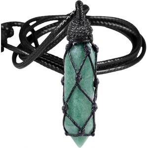 Kal-Pendentif Cristal Hexagonal Cha&icirc;ne Pendentif, Reiki Chakra Pierre Pendule Bijoux Avec Corde Cire R&eacute;glable Pour Les Hommes Et Les Femmes, Aventurine Verte - Neuf