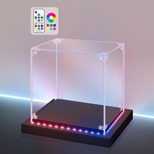 Vitrine AcryliqueVitrine FigurineVitrine pour CollectionVitrine Exposition Transparent pour FigurinesJouetsObjets de Collectionnavec &eacute;clairage Lumi&egrave;res Color&eacute;es (22x18x33 cm) - Neuf