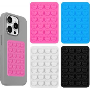 KAL-Ventouse Autocollante Pour Multi Mod&egrave;les 4 Pi&egrave;ces, Silicone Ventouse Telephone, Support De T&eacute;l&eacute;phone Portable, Antid&eacute;rapant Pour Selfies Et Vid&eacute;os (Noir/Bleu/Blanc/Rose) - Neuf