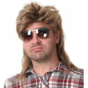 Kalanka-Hommes Mullet Perruque 70 's 80 Vintage Cosplay Costume Perruque Rock Disco Fantaisie Perruque Brun Clair - Neuf