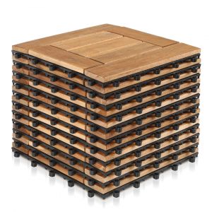 110x Dalles de terrasse bois d&iquest;acacia certifi&eacute; dalle 30x39cm syst&egrave;me de clips dalle d&eacute;coupe balcon jardin ext&eacute;rieur - Neuf