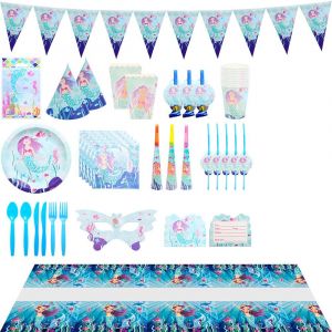 Sirène d'Anniversaire Décorations de Sirène Décorations de Fête et de Fournitures pour 16 Personnes - Inclut des Plaques - Neuf