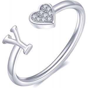 Kal-Bague Femme Or Argent Rose Or Coeur Bague Avec Initiale Lettres Enfant Fille Plaqu&eacute; Or Reglable Ajustable A-Z Collier Femme Bague Fian&ccedil;ailles Accessoires Mode Contemporains Bo&icirc;te Cadeau - Neuf