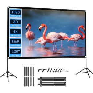 Ecran Videoprojecteur 120 Pouces, Ecran De Projection Sur Pied, 16:9, 4k Hd Ecran Projecteur Pliable Avec Sac De Transport Pour L'intérieur, Home Cinéma, Cinéma De Jardin - Neuf