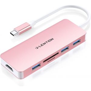 Hub USB C avec HDMI 4K, 3 Ports USB 3.0, Lecteur de Cartes SD/TF, Adaptateur USB C Compatible Nouveau MacBook Pro/Mac Air 2024-2018, iPhone 15/16 Plus Pro Max, etc (C18 Or Rose) - Neuf