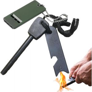 Fire Stone Lighter Flint Magnesium Lighter Kit Fire Steel Fire Starter Survival Included Scraper Multi Tools And Whistle 20000 Spark Gerbs For Hiking Camping And Bushcraft Traditional Survival - Neuf