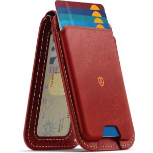 Portefeuille En Cuir Véritable Pour Magsafe, [Support Réglable][Rfid Blocage][Maintien 6 Cartes] Porte-Cartes Adhésifs Leather Wallet Pour Iphone Série 17/16/15/14/13/12 - Rouge Rétro - Neuf