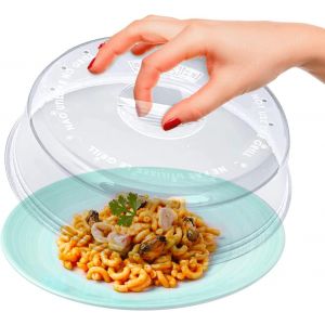 JEXNOVASHOP-Couvercle Micro-Ondes 24 cm sans BPA avec Sortie de Vapeur &iquest; Cloche Micro Onde Anti-&Eacute;claboussures, Couvercle Alimentaire Transparent pour R&eacute;chauffer et Cuire &agrave; la Vapeur - Neuf
