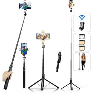 MEVRONISSHOP-Perche &agrave; Selfie Tr&eacute;pied pour Smartphone - 180cm Hauteur Support de T&eacute;l&eacute;phone avec T&eacute;l&eacute;commande et Lumi&egrave;res LED pour Voyages, Vlogs, Vid&eacute;os et Photos, Compatible avec Les iPhone et Andro - Neuf