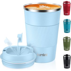 Eryi-Tasse À Café De Voyage Isotherme Avec Couvercle Anti-Fuite, Réutilisable, À Double Paroi, En Acier Inoxydable, Pour Boissons Chaudes Et Froides, 380 Ml, Bleu Ciel - Neuf