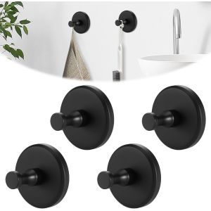 4 Pièces Crochet Ventouse,Crochet Ventouse Salle de Bain en Acier Inoxydable 304,Porte Manteau Ventouse s,Accroche Serviettes sans Percage,Salle de Bain Accessoire (Noir) - Neuf
