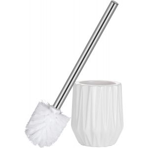 Brosse WC Brosse Toilettes WC avec Poignée en Acier Inoxydable et Porte Balai en Céramique Forme de Diamant Blanc - Neuf