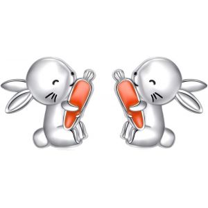 Cmjaagur-Cadeaux De Pâques Boucles D'oreilles Lapin Pour Femmes Et Adolescentes Boucles D'oreilles Lapin Et Carotte En Argent 925 Bijoux Animaux Mignons[M1165] - Neuf