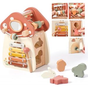Baby Activity Center,Sensory Montessori for Baby,5 in 1 Mushroom Toy,1 Year Old Baby Toy,Develops Thought,Fine Motor Skills,Touch & Discovery - Neuf