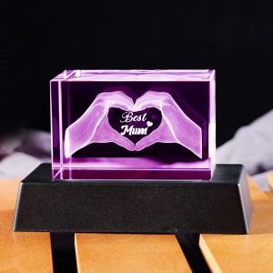 Figurines En Cristal Pour Cadeau D'anniversaire &laquo; Best Mum &raquo; - En Verre Grav&eacute; - Coeur Dans Les Mains - D&eacute;coration Amusante Pour Maman &Agrave; No&euml;l, Cadeau Souvenir D'amour Pour La F&ecirc;te Des M&egrave;res De La Part - Neuf