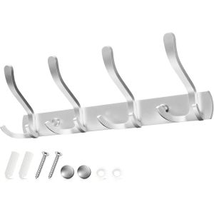 Porte Manteau Mural Patere Murale avec 4 Crochets Triples Argent Haute Capacit&eacute; de Charge Durable et R&eacute;sistant Gain de Place Optimal pour Entr&eacute;e, Chambre, Salle de Bain, Cuisine - Neuf