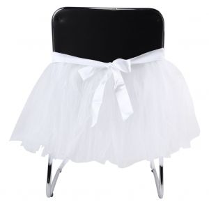 HJLIAN Housse de chaise en tulle avec noud pour decoration de maison, fete d'anniversaire, mariage, blanc - Neuf