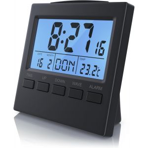KAL-Réveil Radio-Piloté Numérique Avec Affichage De La Température - Horloge Radio-Pilotée Dcf - Écran Lcd De 3,3"" Avec Rétroéclairage Led Bleu - Affichage De La Date Et Du Jour De La Semaine - Neuf
