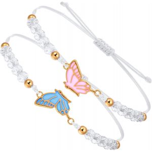 Lot De 2 Bracelets D'amitié Assortis En Forme De Papillon Réglables Pour 2 Bracelets D'amitié Faits À La Main Pour Femmes Et Couples, 1, 1 - Neuf