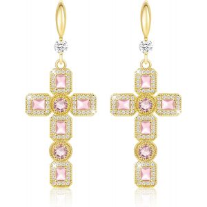 Boucles D'oreilles Suspendues En Forme De Croix,Argent Et Or,Bijoux Tendance,Boucles D'oreilles À Pendentif En Forme De Croix En Moissanite,Pierre De Naissance Et Strass.[X2170] - Neuf