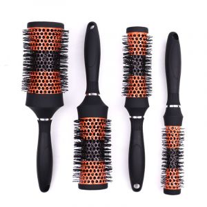 Brosse Chauffante En Céramique 4 En Forme De Sablier Pour Boucles Chaudes - Brosse À Boucler Pour Brushing, Lissage, Définition Des Boucles, Volume Et Décollement Des Racines - Orange Et Noir - Neuf