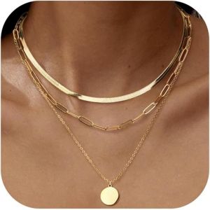 3pcs Collier Femme Acier Inoxydable Chaine Pendentif Plaqué Or 14k Collier Ras De Cou Réglables Empilables Colliers À Pendentif En Croix/Pièce/C?ur Colliers Femme Or Chaîne Argent Femme - Neuf