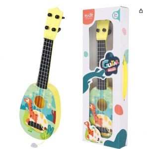 Guitare pour enfants, 43 cm, jouet musical &eacute;ducatif pour d&eacute;butants, mini guitare &agrave; 4 cordes r&eacute;glables, No&euml;l/Nouvel An (couleur bois) - Neuf