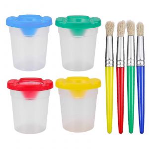 Toyvian 4pcs pas de d&eacute;versement de pots de peinture et 4pcs pinceaux de peinture assortis Kit de peinture pour enfants de couleur pour les classes d'&eacute;cole de f&ecirc;te d'art - Neuf