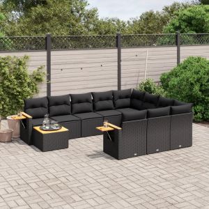Prolenta Premium - Salon De Jardin 11 Pcs Avec Coussins Noir R&eacute;sine Tress&eacute;e - Neuf
