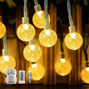 KAL-Guirlande Lumineuse, 60 Led Guirlande Lumineuse Couleur Extérieure Et Interieur Ip65 Etanche 8 Modes, Usb Boules Lumineuses Jolie Décoration Pour Noël,Fête,Jardin,Terrasse,Balcon(Blanc Chaud) - Neuf