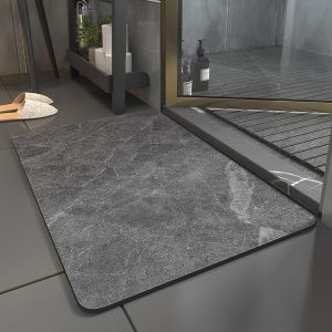 KAL-Tapis De Bain Antidérapant 40X60Cm, Tapis Salle De Bain Diatomite Absorbant, Tapis De Douche Séchage Rapide, Tapis De Sortie De Douche, Tapis Antidérapant Cuisine, Gris Fuji - Neuf