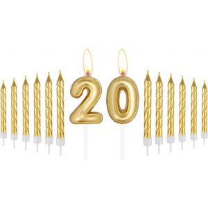 Eryi-Lot De 20 Bougies Dorées En Forme De Chiffre Pour Gâteau, Bougies Dorées « Happy Birthday », Bougies En Spirale Pour Décoration De Gâteau D'anniversaire De Garçons Et Filles, Décorations De - Neuf