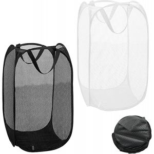 LETNERNY-Lot De 2 Paniers À Linge Pliables En Maille, Paniers À Linge Pliables Avec Poignées, Paniers À Linge Portables Pour Voyage, Dortoirs Universitaires, Chambres (Noir + Blanc) - Neuf