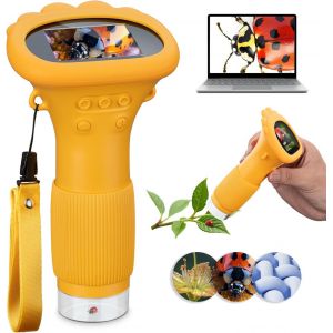 Microscope Numérique Portable pour Enfants, 1000X Mini Scope de Poche avec Écran IPS 2.0 Pouces, Microscope Portatif avec 8 LED pour étudiants en laboratoire scientifique, microscope éducatif p - Neuf