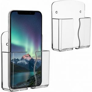 Lot de 2 supports muraux pour t&eacute;l&eacute;phone - Support autocollant transparent avec trou de charge - Compatible avec smartphone, table de chevet, t&eacute;l&eacute;commande - Pour la maison, le bureau, la - Neuf