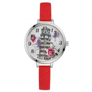 Gaiety Femmes Dames Filles Belle Tour Motif Quartz Mouvement Montre Montre-Bracelet (Rouge) - Neuf