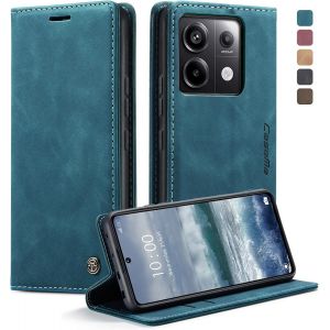 CAUC-Coque Redmi Note 13 Pro 5G/POCO X6, Housse Antichoc en Cuir PU Premium Fentes Cartes Etui Pochette de Portefeuille avec Fonction Case &agrave; Rabat pour Redmi Note 13 Pro 5G/POCO X6 - Bleu Vert - Neuf
