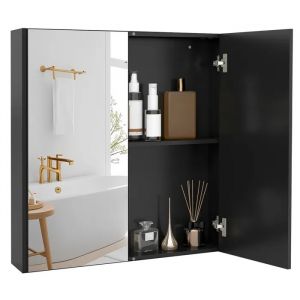 COSTWAY Armoire Murale de Salle de Bain avec Doubles Portes en Miroir, Etag&egrave;re R&eacute;glable pour Salle de Bain, Entr&eacute;e, Toilette, Noir - Neuf