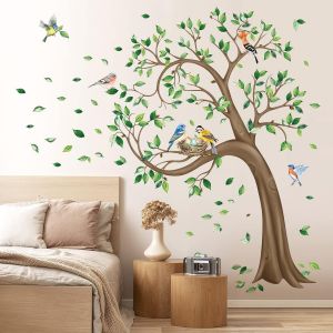ERYI-Stickers Muraux Grand Arbre Autocollant Mural Arbre Vert Feuilles Oiseaux Décoration Murale Chambre Enfants Salon Bureau - Neuf