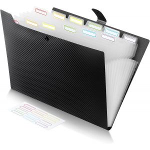 Trieur A4 13 Compartiments, Classeur Conception de l'étiquette, Porte vue Bouton Rabattable Pour Protéger les Documents, Porte Document Matière Plastique, Rangement Papier Administratif, Noir - Neuf