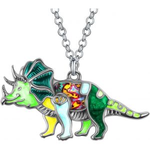 Kal-Collier Pendentif Dinosaure Tric&eacute;ratops En &Eacute;mail Mignon Pour Femmes Filles Bijoux Fantaisie Cadeaux - Neuf