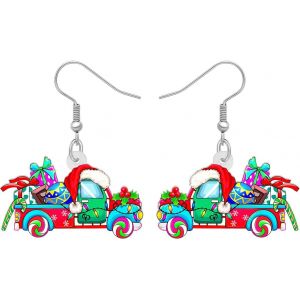 Kal-Boucles D'oreilles Pendantes En Acrylique En Forme De Pickup Camion Rouge De No&euml;l Pour Femmes Filles Enfants Bijoux Pour Le Camion De Sapin De No&euml;l Pour Les D&eacute;corations De F&ecirc;te - Neuf