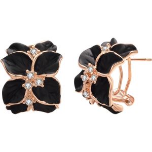 Kal-Femme Boucle Oreille Ear Cuff Noir Fleur Zirconium Piercing Boucle D'oreille Fantaisie Bijoux - Neuf