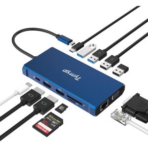 Hub Usb C, Station D'Accueil Usb C 12 En 1 Triple Écran Usb Multiport Adaptateur Avec 2 Hdmi, Vga, Ethernet, 100W Pd, Usb-C,4 Usb A, Sd/Tf Dock Pour Dell/Hp/Lenovo/Mac Book Pro - Neuf