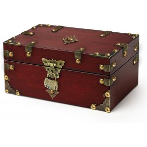 Tianyi-Coffre Au Trésor Vintage Avec Serrure À Combinaison, 24 X 17 X 9.5 Cm Boîte À Bijoux, Boîte De Rangement, Accessoires Escape Game, Coffret Collection, Décoration (Rouge-Brun) - Neuf
