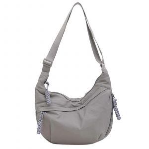 Sac a bandouliere demi-lune pour femme, sac hobo en nylon avec bandouliere reglable, gris, taille M - Neuf