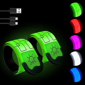 Acdsgd-2 Pi&egrave;ces Brassard Lumineux Led Rechargeable, Brassard Reflechissant Led Running, Bande Clignotant R&eacute;glable Bracelet Lumineux De S&eacute;curit&eacute; Pour Jogging, Course, Randonn&eacute;e Du Chien - Neuf