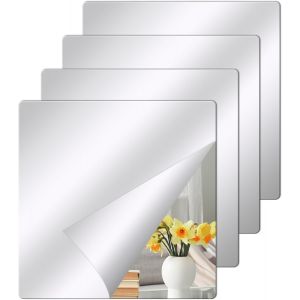 ERYI-4 Pièces Miroir Adhesif Mural, Feuilles De Miroir Flexibles Auto-Adhésif, Miroir Mural Autocollant Acrylique, Miroir Autocollant, Pour Salon, Chambre, Salle De Bain, Porte, 20 X 20 Cm - Neuf
